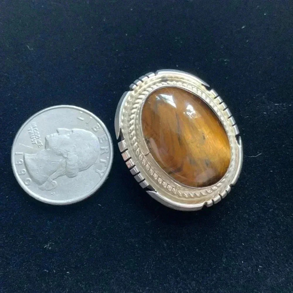 Sterling silver and tiger eye pendant southwestern large - Picture 2 of 7